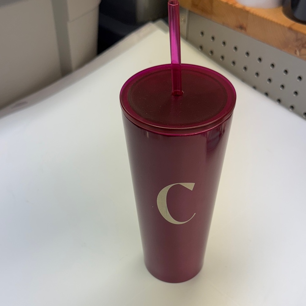 Modern Expressions Pink Tumbler letter C with Straw new